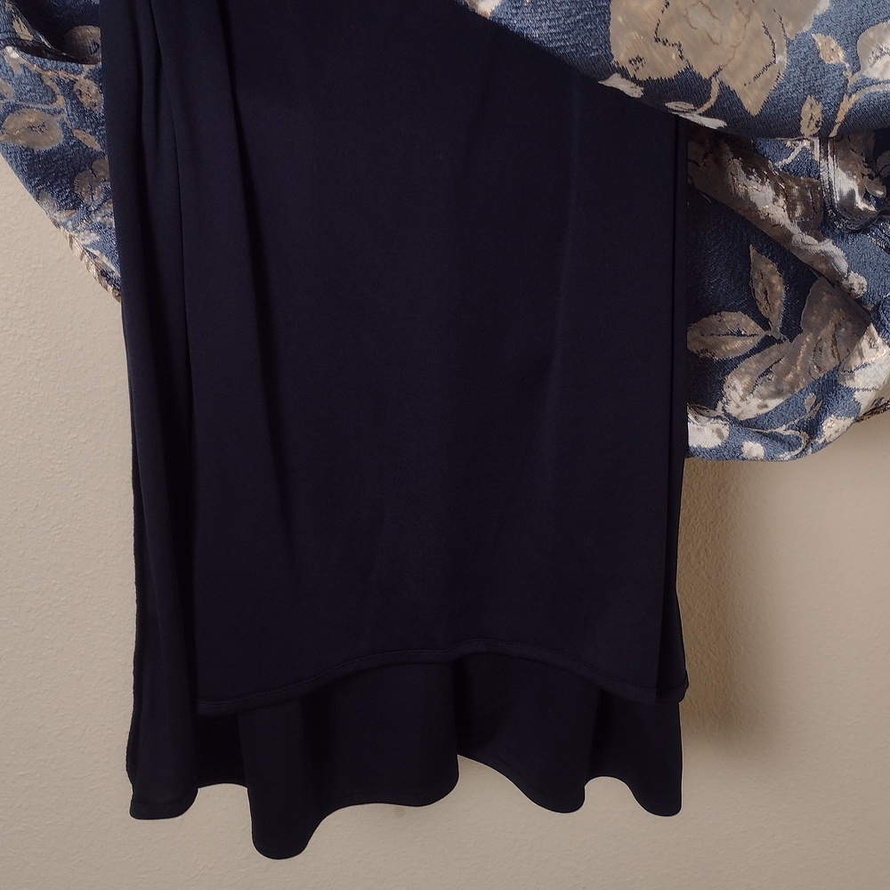 R&M Richards NWT Metallic Floral Brocade High Low Midi Dress Navy Size 12 - Picture 10 of 16